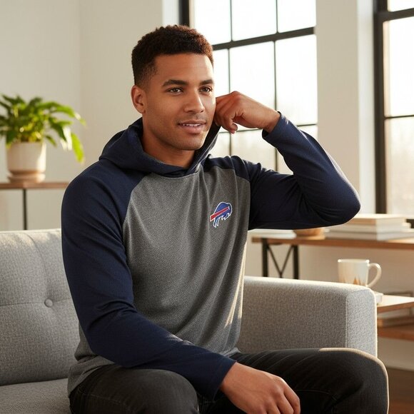 Buffalo Bills Antigua NFL Hooded Sweatshirt Gray/Navy Mens XL Polyester Sportswe - Picture 15 of 15